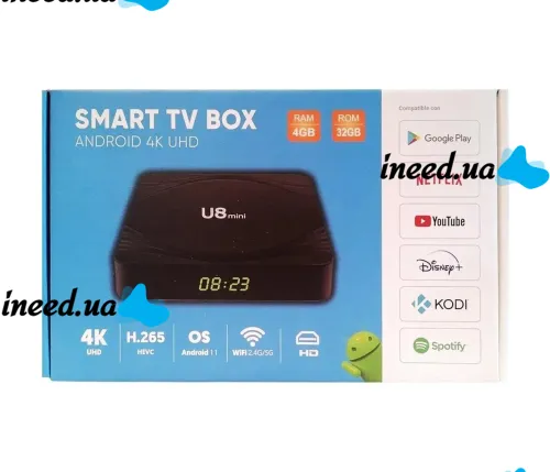 Смарт приставка Smart TV Box U8 Mini 4Gb/32GB Android с пультом, ТВ медиаплеер 4K Андроид со встроенным Wi-Fi модулем для телевизора Черная
