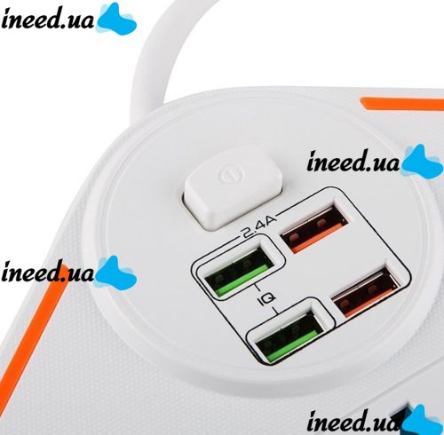 Универсальный сетевой фильтр удлинитель Anti-Static Socket Remax BKL-07 на 3 розетки 4 USB 3.4A, Электрический тройник с предохранителем PS07 Белый