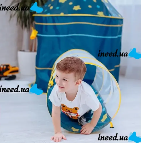Children's Play Tent Castle Beautiful Cubby house 3 in 1 for Children with Tent House, Tunnel and Dry Pool, Prefabricated Teepee with Bag Blue
