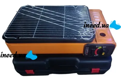 Настольная газовая гриль плита Blue Shield BDZ-290A 2200W на 1 конфорку, Одноконфорочная плитка барбекю с автоматическим пьезоподжигом и шампурами