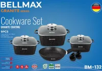 Кухонный набор посуды Bellmax Cookware Set BM-132 3 казана и сковорода для приготовления еды , Кастрюли с крышками и гранитным покрытием 9 предметов