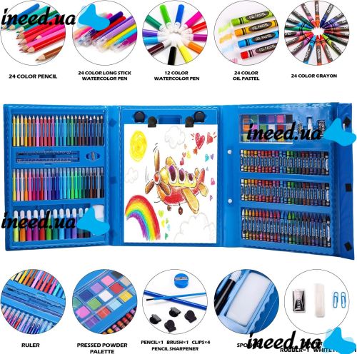 Children's Just Art drawing set for 208 items with an easel in a suitcase, an art set of paints for creativity in a Blue case