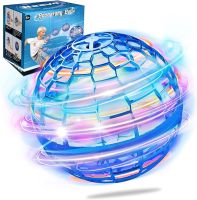 Светящийся летающий шар спиннер FlyNova pro Gyrosphere USB с LED подсветкой, Интерактивная игрушка левитирующий мяч бумеранг 95мм для детей Синий
