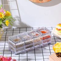 Набор емкостей для хранения специй и приправ Crystal Seasoning Box на 4 отсека, акриловый органайзер, баночки для сыпучих продуктов с подставкой