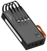 Портативное зарядное устройство Power Bank YM-644DX 66W 30000 mAh c набором кабелей для зарядки с фонариком, Внешний аккумулятор повербанк Черный