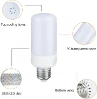 Светодиодная декоративная лампочка LED Flame Light E27 9W с RGB эффектом пламени в форме кукурузы в патрон Цветная лампа 2200K с имитацией огня