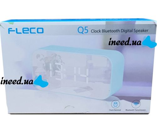 Зеркальные часы с колонкой Fleco BT Q5 Bluetooth с LED подсветкой и подставкой для телефона, блютуз колонка с часами LS-Q5 с термометром