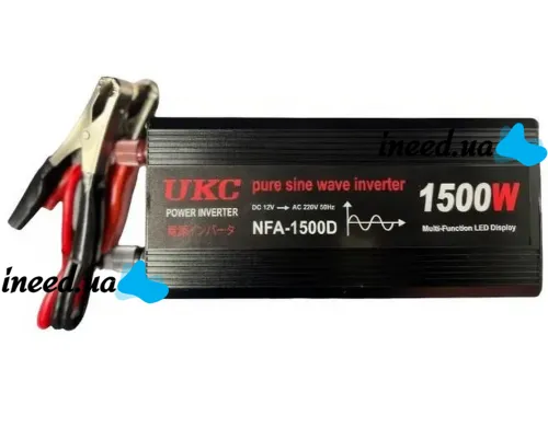 Автомобильный преобразователь инвертор UKC NFA-1500D 12V-220V с чистой синусоидой 1500W, Автопреобразователь напряжения тока AC/DC от аккумулятора
