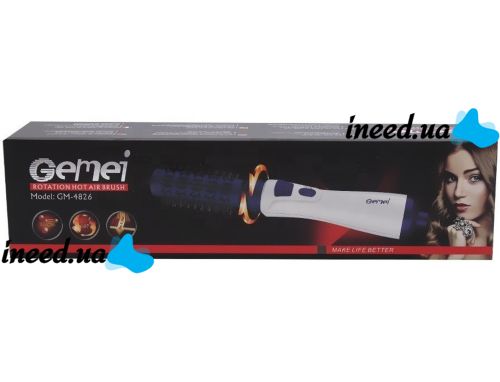 Фен-расческа для сушки волос Gemei GM-4826 1000W вращающийся фен стайлер, расческа браш, мультистайлер для укладки, завивки и локонов Geemy