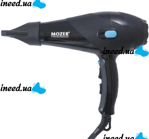 Профессиональный фен Mozer MZ-3100 6000W для сушки и укладки волос с 2 насадками, Электрический фен с холодным обдувом 2 скорости 3 режима Черный