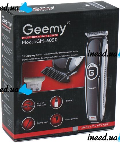 Акумуляторна машинка для стрижки волосся GEMEI GM-6050 професійний бездротовий чоловічий тример для вусів, бороди і змінними насадками Geemy