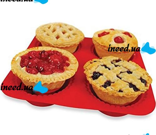 Силиконовая форма My Lil Pie Maker для выпекания и запекания кексов, маффинов на 4 ячейки, Формочка для выпечки корзиночек и готовки на кухне Красная