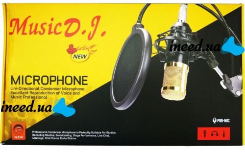 Профессиональный студийный микрофон с фильтром Music D.J. M-800U, Направленный конденсаторный микрофон для пк NW-800U со стойкой и ветрозащитой