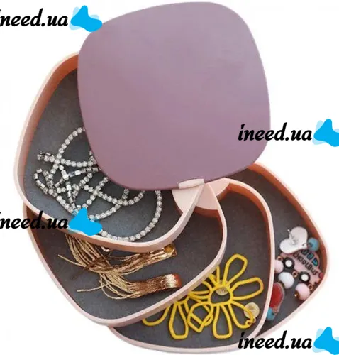 Вращающаяся шкатулка органайзер Rotatable Jewellery Organizer LD-688 для хранения ювелирных украшений 4 отделения с зеркалом, Футляр для бижутерии