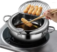 Фритюрница на плиту Fryer Pot 2,2л с масляным термометром и поддоном для слива масла Кастрюля для фритюра с крышкой из нержавеющей стали для кухни