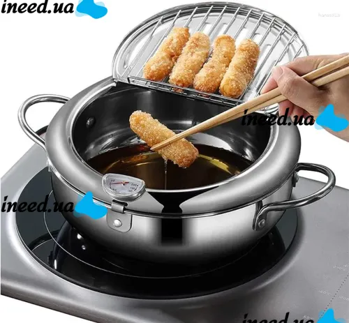 Фритюрница на плиту Fryer Pot 2,2л с масляным термометром и поддоном для слива масла Кастрюля для фритюра с крышкой из нержавеющей стали для кухни