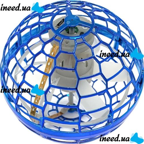Светящийся летающий шар спиннер FlyNova pro Gyrosphere USB с LED подсветкой, Интерактивная игрушка левитирующий мяч бумеранг 95мм для детей Синий