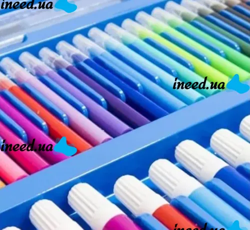 Children's Just Art drawing set for 208 items with an easel in a suitcase, an art set of paints for creativity in a Blue case