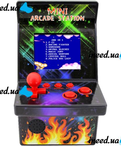 Детская игровая ретро приставка автомат Mini Arcade Station A2 на 200 встроенных игр на батарейках, консоль 8bit с экраном 2.5 дюймов от батареек