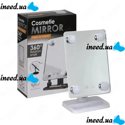 Настольное косметическое зеркало Cosmetie mirror 360 Rotation Angel с LED подсветкой для макияжа, Компактное прямоугольное сенсорное зеркало Белое