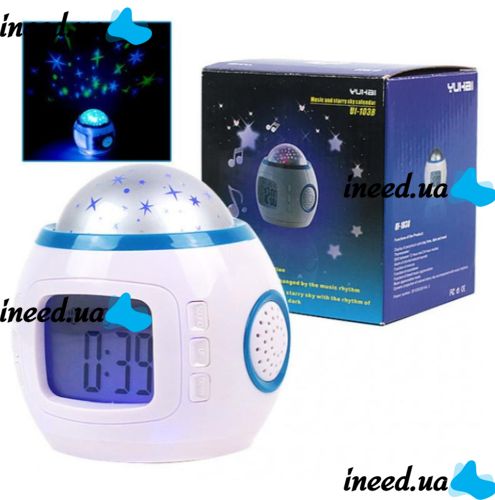 Настольные часы - проектор Music And Starry Sky Calendar 1038 с LED подсветкой, Музыкальный ночник проектор звездного ночного неба светильник Белый