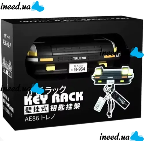 Настенный держатель органайзер для ключей в стиле Toyota Trueno AE86 с LED подсветкой фар, Настенная авто ключница с 1 крючком от батареек