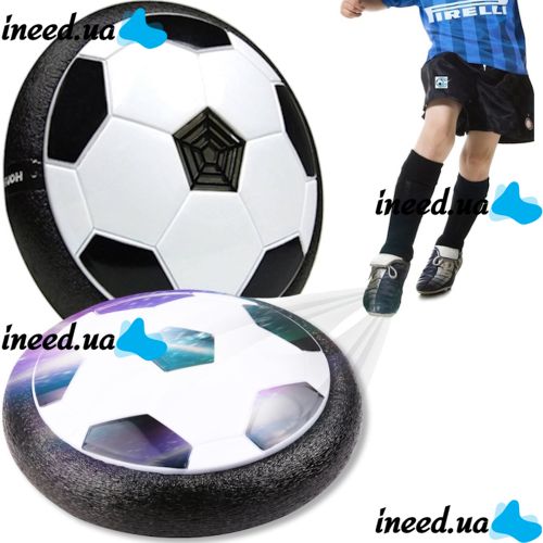 Электрический летающий мяч Hoverball, Детский аэромяч воздушный ховербол с LED подсветкой и музыкой для игры в футбол на батарейках Черно Белый