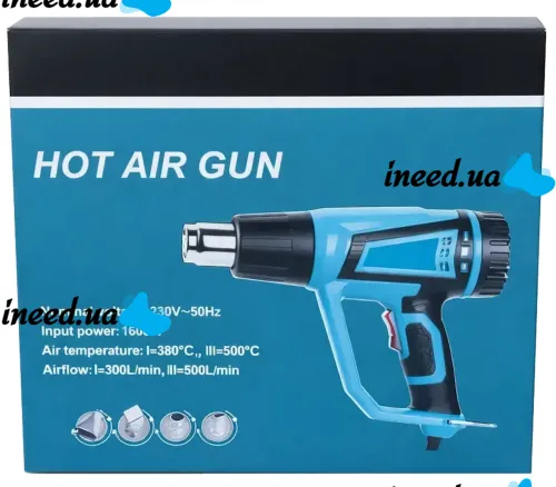 Промышленный сетевой фен Мakita HG5030K 1600W с 4 насадками 2 режима для пайки снятия краски и термоусадки, тепловой строительный фен от сети