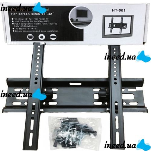 Настенное крепление для телевизора, монитора 15-42 дюймов, до 40 кг Tilting Wall Mount HT-001 с наклоном Черный, Настенный кронштейн 15"-42"