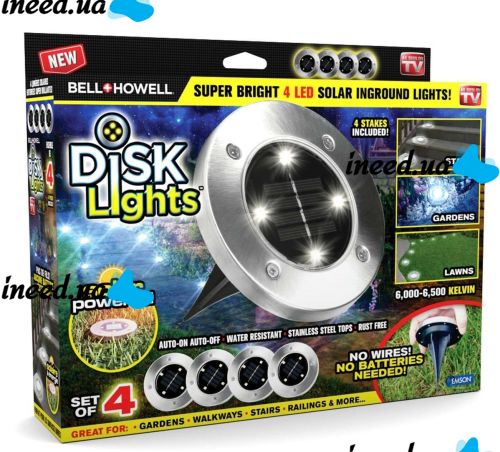 Уличный садовый LED светильник на солнечной батарее Solar Disk Lights, Универсальная подсветка в сад IP65, Грунтовой светодиодный фонарь со штыком