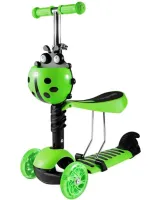 Трехколесный детский самокат беговел Scooter FYS-2864 Green 5 в 1 со складным сиденьем, родительской ручкой и светящимися колесами для детей Зеленый