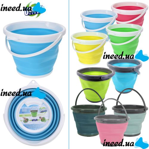 Складное силиконовое ведро на 10 литров Collapsible Bucket Emmer CB-10, туристическое универсальное круглое ведро Supretto с ручкой 10л
