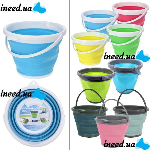 Складное силиконовое ведро на 5 литров Collapsible Bucket Emmer CB-5, туристическое универсальное круглое ведро Supretto с ручкой 5л