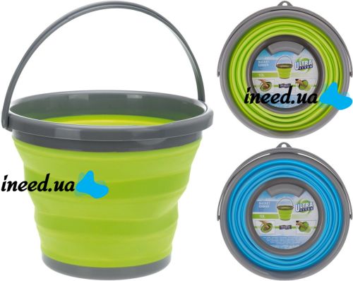 Складное силиконовое ведро на 5 литров Collapsible Bucket Emmer CB-5, туристическое универсальное круглое ведро Supretto с ручкой 5л