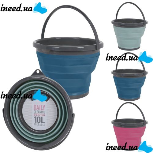 Складное силиконовое ведро на 5 литров Collapsible Bucket Emmer CB-5, туристическое универсальное круглое ведро Supretto с ручкой 5л