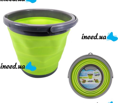 Складное силиконовое ведро на 5 литров Collapsible Bucket Emmer CB-5, туристическое универсальное круглое ведро Supretto с ручкой 5л
