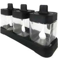 Набор контейнеров баночек Seasoning bottle set XL-730 3 отсека по 400 мл для хранения приправ и специй, Комплект емкостей с крышками и ложками