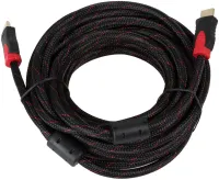 Посилений кабель Hdmi to Hdmi 15м 1080p в обмотці, кабель-подовжувач HDMI-HDMI 15m 15 m 15 м 15 м для монітора і телевізора в обплетенні Чорно Червоний