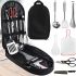 Набор туристической посуды Kitchen Utensil BBQ комплект столовых приборов на 7 предметов ножницы ложка доска щипцы резак для кемпинга в сумке чехле