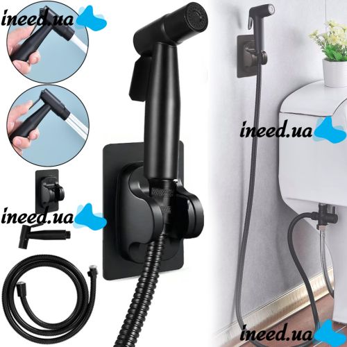 Ручной набор для биде Handheld Bidet Sprayer Set AA6-14 Черный смеситель лейка со шлангом и кронштейном из нержавеющей стали для гигиенического душа