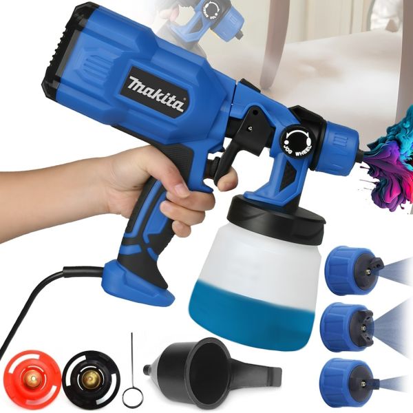 Електричний краскопульт Makita Ah550l 650W ручний розпилювач пульверизатор з ємністю для фарби 800 мл 3 ступеня розпилення від мережі Макіта