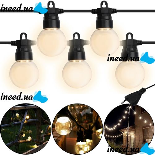 Outdoor Garland in the form of a Light Bulb Xmas 10 Lamps WW Warm White LED Moisture-proof LED Garland for Home and Street with 10m Connector