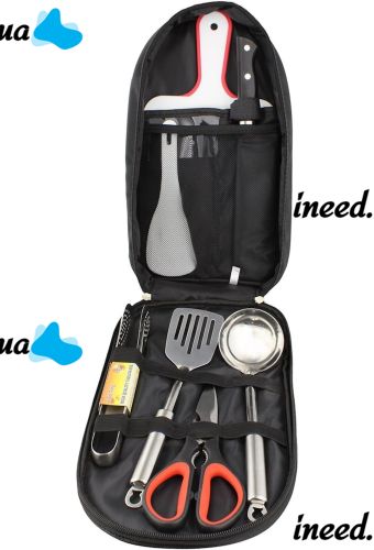 Набор туристической посуды Kitchen Utensil BBQ комплект столовых приборов на 7 предметов ножницы ложка доска щипцы резак для кемпинга в сумке чехле