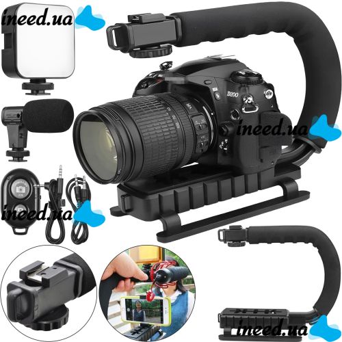 Стабилизатор ручка Gimbal AY-49U с креплением для фотоаппарата и телефона с Bluetooth микрофоном и LED лампой для селфи и видео с пультом ДУ
