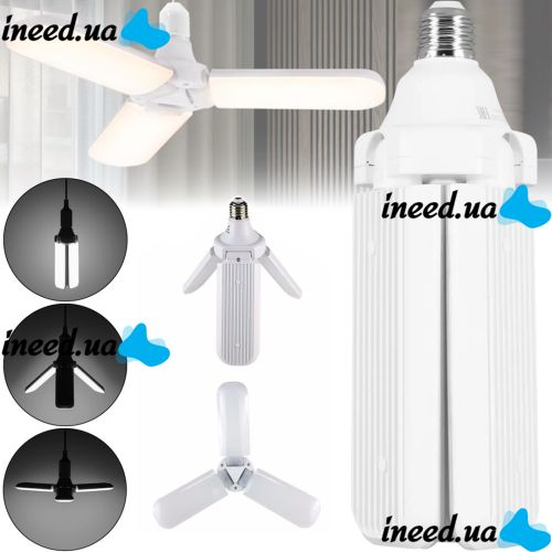 Светодиодная складная лампа Fan Blade Led 45W с цоколем E27 аккумуляторный раскладной тройной фонарь трансформер на три лопасти 220V Холодный белый