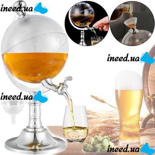 Диспенсер дозатор для алкогольных напитков Глобус Globe Drink Dispenser 3.5 л стеклянный резервуар декантер с краном для пива 3500 мл 37х20х23 см