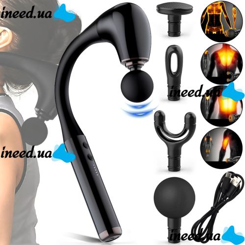 Ручной перкуссионный массажер Massage Hammer MP-930 4 насадки, беспроводной изогнутый массажный пистолет для всего тела на аккумуляторе JA-G4