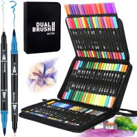 Набор акварельных маркеров-линеров для рисования Dual Brush 80 шт комплект двухсторонних скетч маркеров кистей на водной основе в пенале 80 цветов