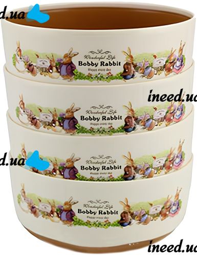 Набор детских тарелок с ложечками Bobby Rabbit 12.4х5.7 см пластиковый комплект посуды 8 предметов 4 глубокие тарелки 4 ложки для детей Бобби кролик