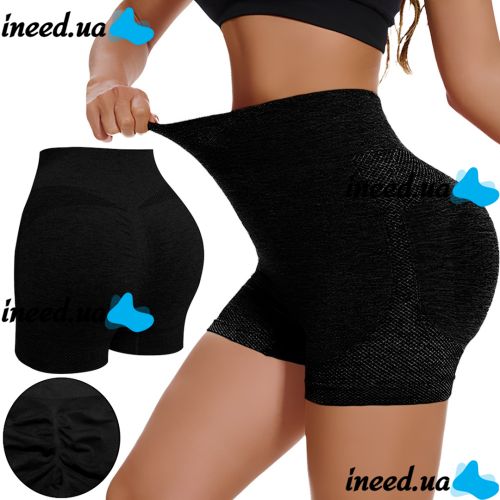 Женские бесшовные шорты Lifting Yoga Shorts XZY8855 утягивающие спортивные велосипедки с высокой талией и эффектом пуш ап для фитнеса Черные S-XXL